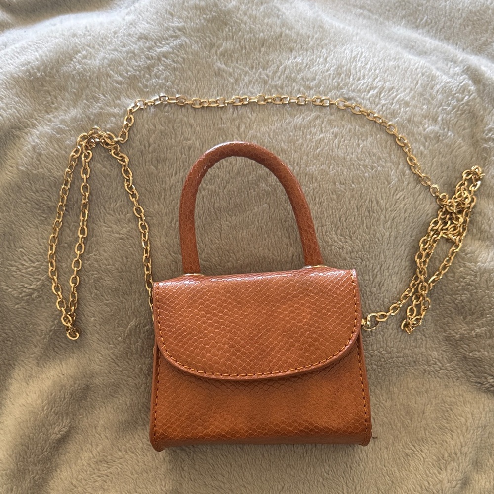 Brown Mini Top-Handle Crossbody Bag with Gold Chain